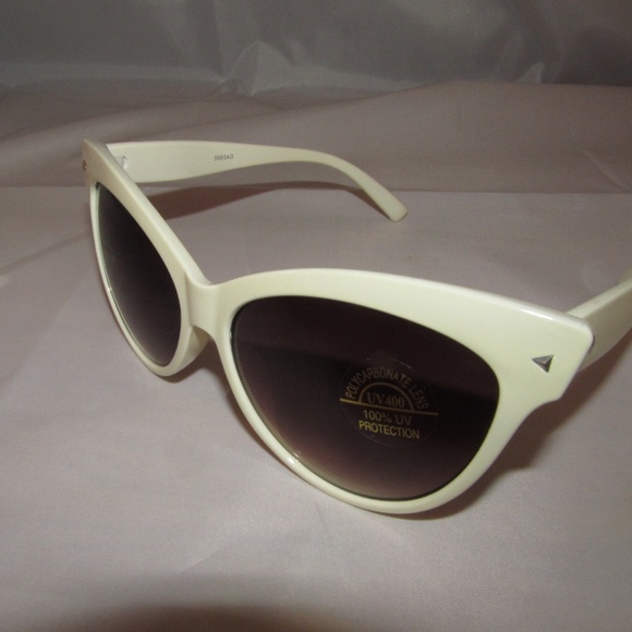Cat Eye Ladies Sunglasses White UV 400 Brown Lens - Picture 3 of 5